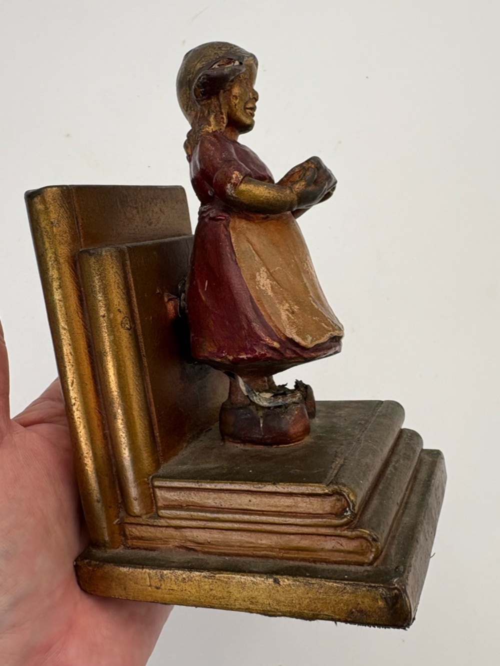 Vintage 1930s Dutch Girl Figurine Bookend by Armor Bronze - Picture 3 of 12